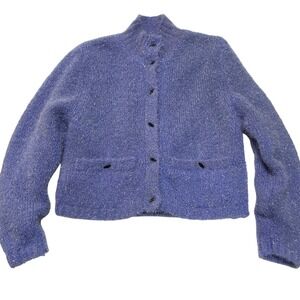 Jamie Sadock Womens Cardigan Sweater Medium Purple Fuzzy‎ Knit Button Down Lined